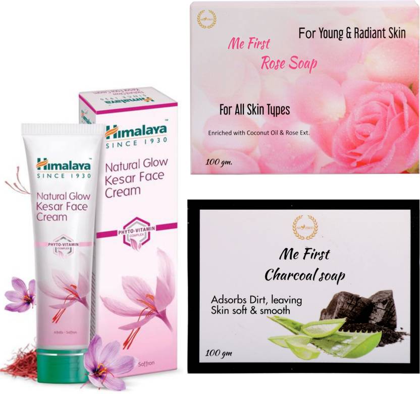 HIMALAYA Natural Glow Kesar Face Cream ( 25gm ) + Rose Soap ( 100gm ) + Charcoal Soap ( 100gm