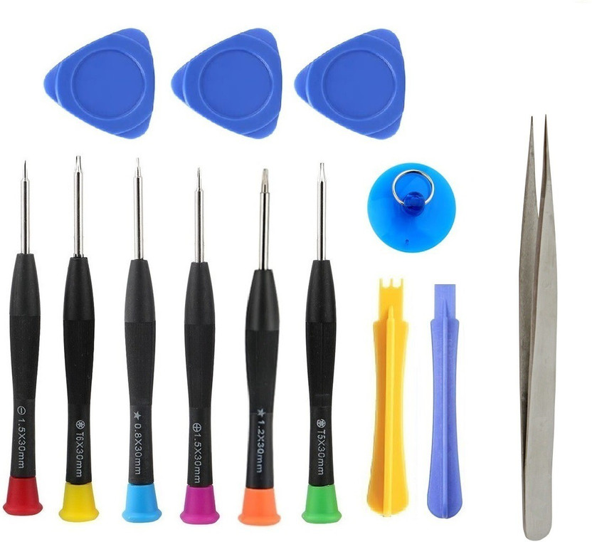 WOWSOME 13 in 1 Professional Cell Phone Screwdriver Set with steel Pointed tweezer and 3 Triangle plastic Openers Tool Kit for Repair Opening i6/ 6S/ iPhone 5/ 5S/ Mobile Phone Precision Screwdriver Set(Pack of 1)