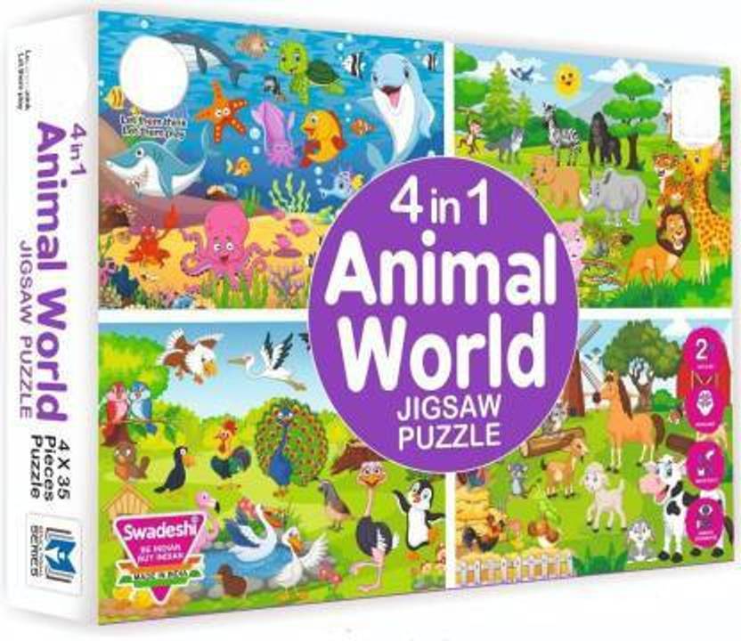 INFINITE POCKET Educational 4 in 1 Animal World Jigsaw Puzzle for Kids