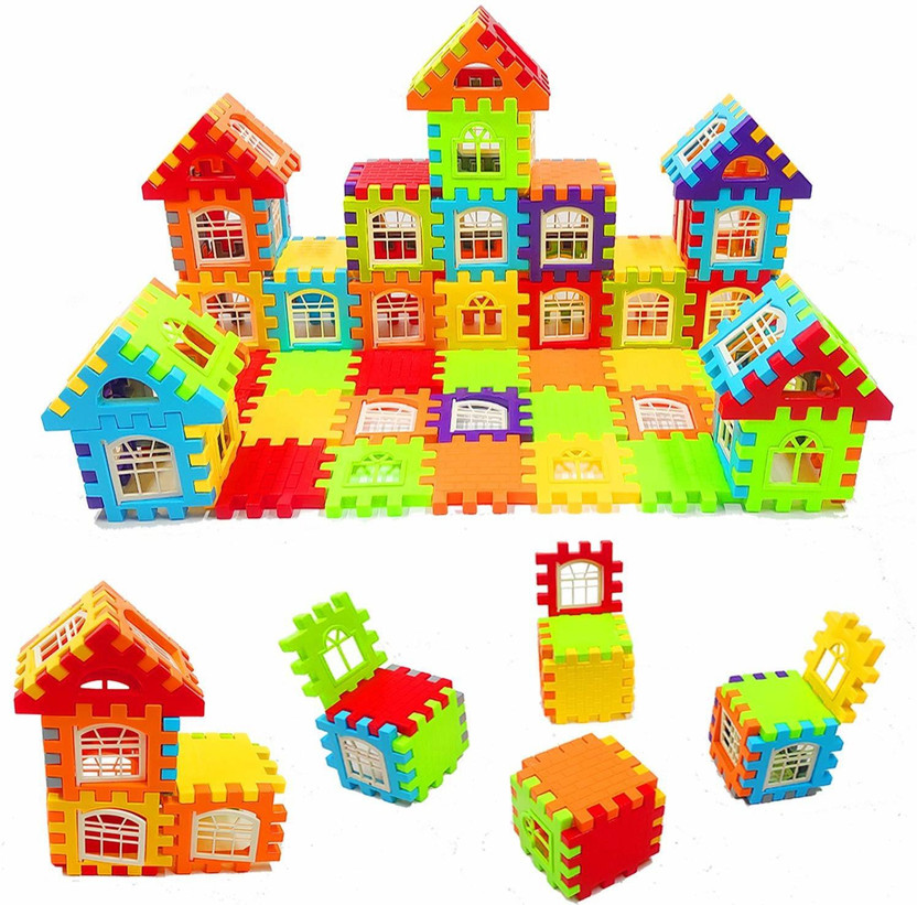 Pulsbery Kids House Building Blocks Game Set for 3-8 Years Old Kids Boys & Girls,Multi Color,72 Piece with Window (House Building Block)(Multicolor)