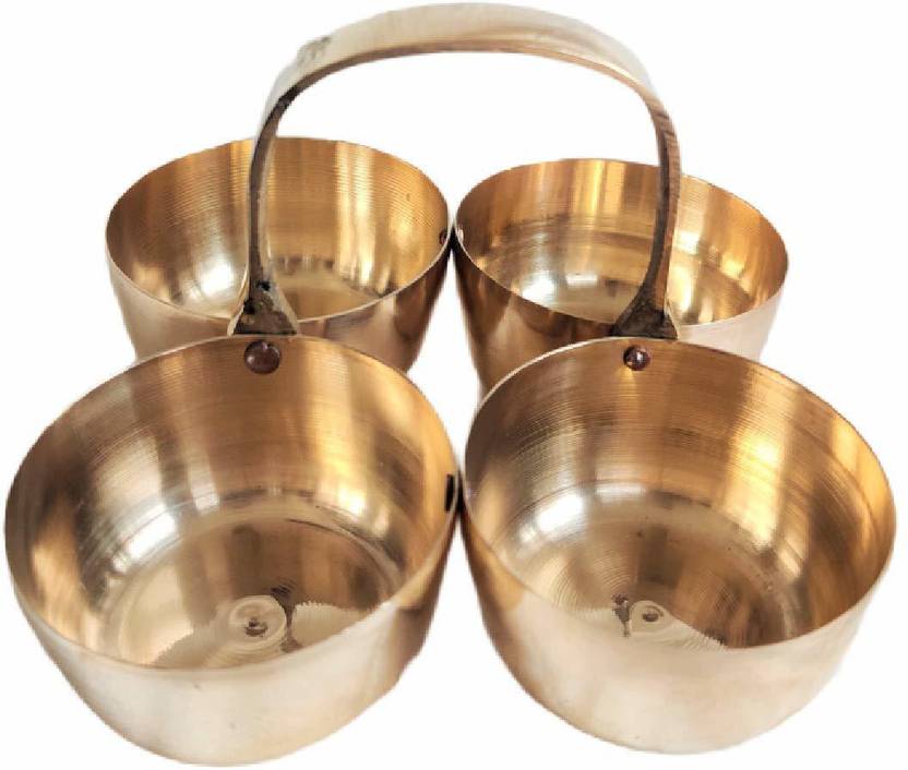 Akriti Brass Art Wares Brass Haldi, Kumkum, Roli, Chawal Katori Set