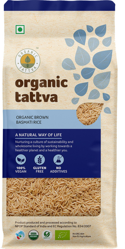 Organic Tattva Brown Basmati Rice | Helps in Weight Management| Rich in Essential Nutrients, High Fibre Goodness and Zero Cholesterol Wellness | Gluten Free and No Additives | Brown Basmati Rice (Long Grain, Unpolished)(1 kg)