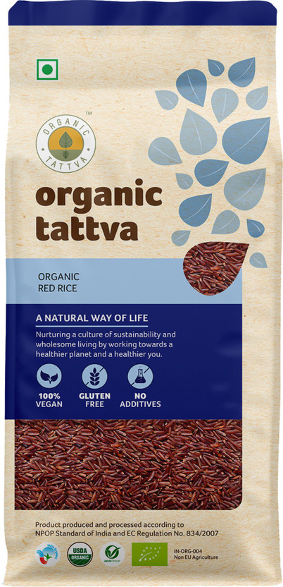 Organic Tattva Red Rice | Rich Source of Iron, Vitamins and Antioxidants | Certified Organic, Gluten Free and No Additives | Red Matta Rice (Long Grain, Unpolished)(1 kg)