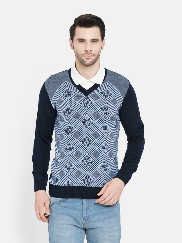 DUKE Geometric Print V Neck Casual Men 