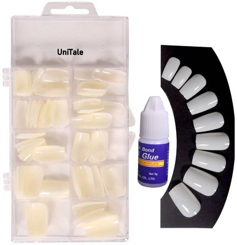 UniTale 100 Tips Natural White Reusable Strong Fake Artificial Nails ...