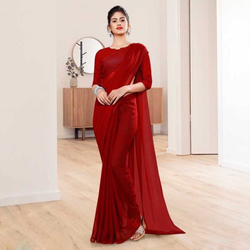 Plain Bollywood Georgette Red Sarees 
