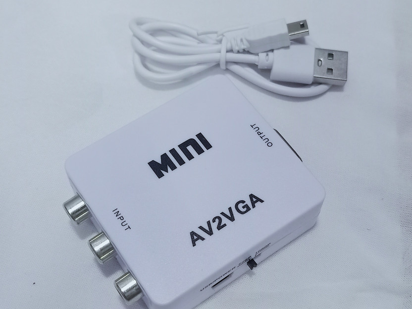 TERABYTE Mini AV to VGA Converter Box Audio Video to VGA Converter, AV RCA to VGA Converter, Setup Box connect to VGA LED Monitors Media Streaming Device(White)
