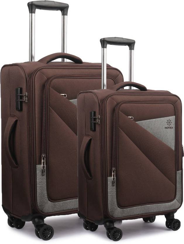NOVEX Soft Sided Luggage Set of 2 Trolley Bags (Brown & Grey) (20" & 24