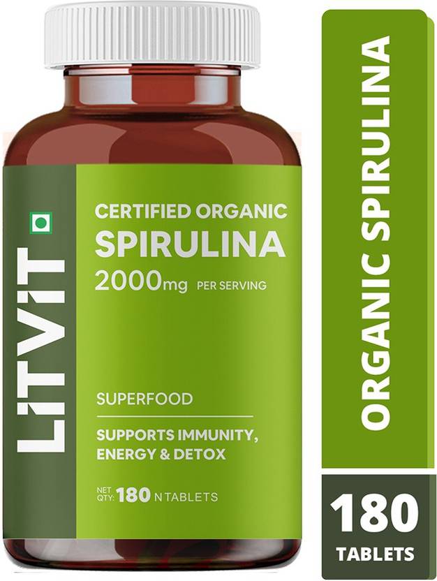 LITVIT Spirulina 2000mg Per Serving Tablets with Certified 100 Organic