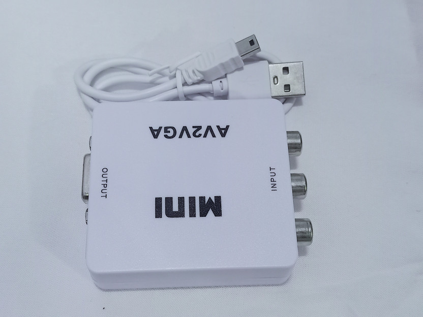 TERABYTE MINI AV to VGA Converter, Setup Box connect to VGA LED Monitors, MINI AV RCA to VGA Video with Audio to PC HDTV Converter Media Streaming Device(White)