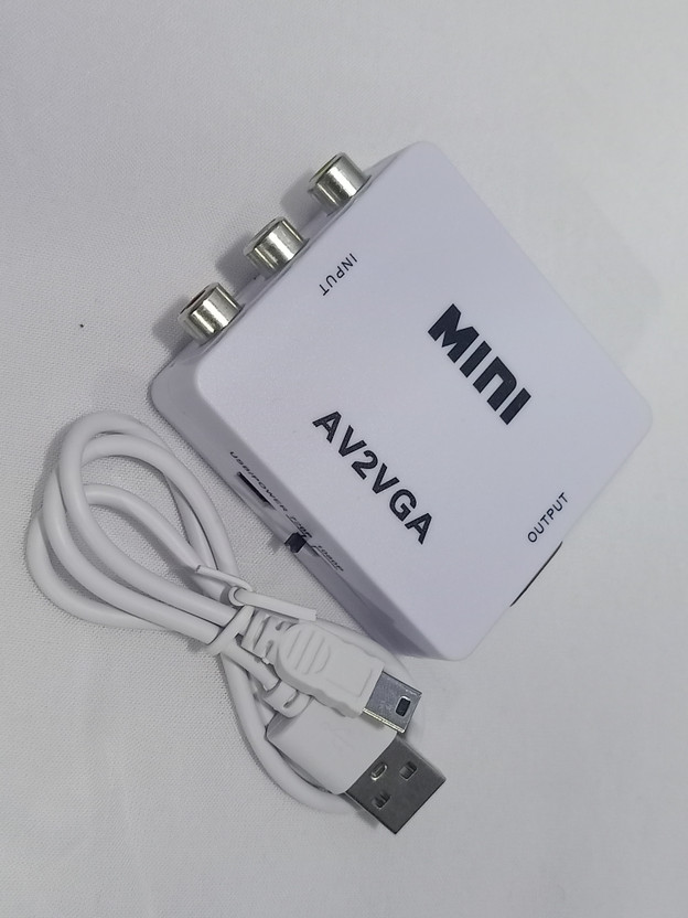 TERABYTE AV to VGA Converter, Setup Box connect to VGA LED Monitors, Mini AV RCA to VGA Video with Audio to PC HDTV Converter Box Audio Video to VGA Converter Media Streaming Device(White)