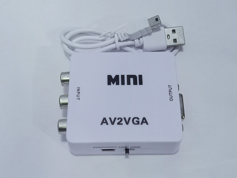 TERABYTE MINI AV to VGA Converter, MINI AV RCA to VGA Video with Audio to PC HDTV Converter, Setup Box connect to VGA LED Monitors Media Streaming Device(White)