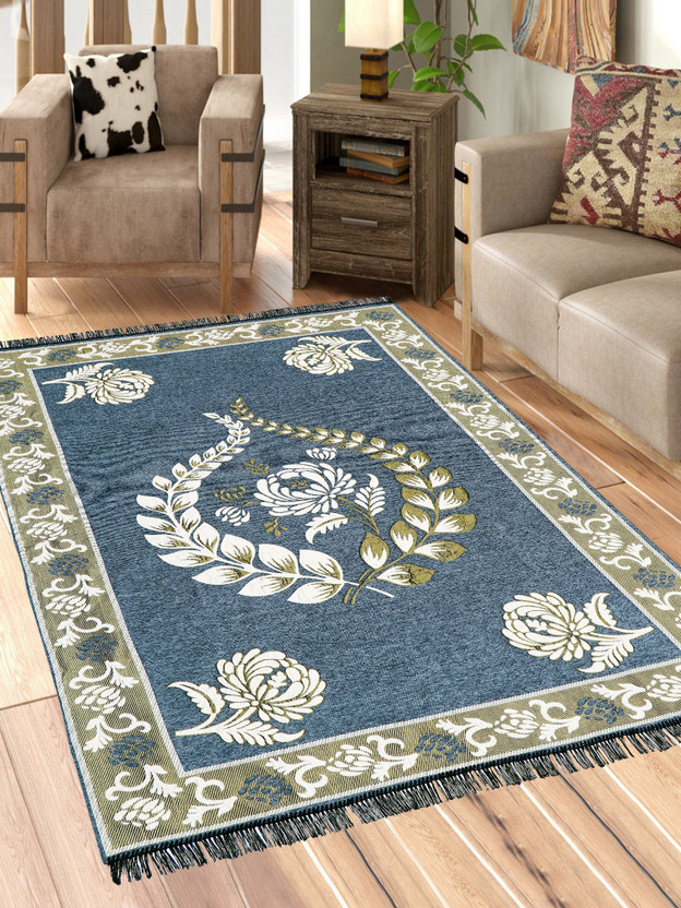 Sparrow world 5 ft  X 7 ft Chenille Carpet(Rectangle, Grey, Green)