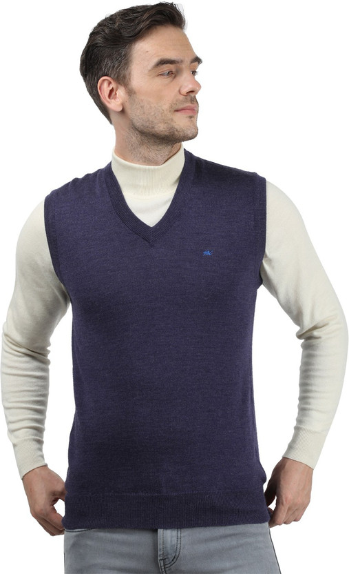 V Neck Casual Men Purple Sweater 