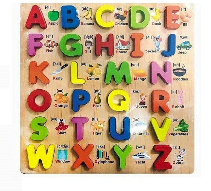 Quasar Wooden 3D Number Shape 0-20 and Capital Small Alphabet Letters Educational Learning Digital Montessori Puzzle Board Tray Games Toy for Kids (Multicolored)(Multicolor)