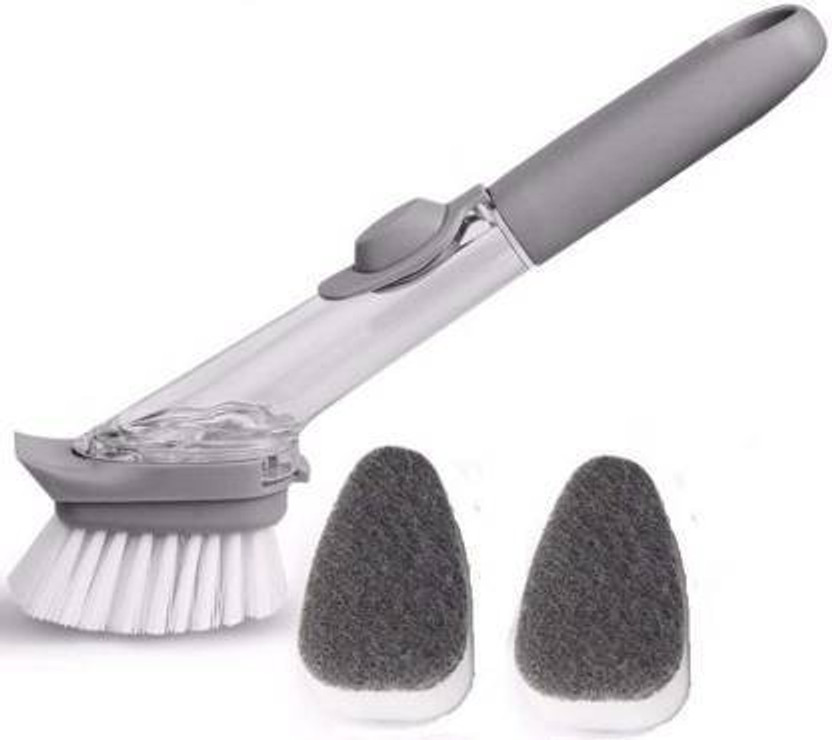 NKK TRADERS Kitchen Cleaning Brush Scrubber Dish Bowl Washing Sponge With Refill Liquid Soap Dispenser Kitchen Pot Cleaner Tool Long Handle Sponge Scrub Pad, Scrub Sponge Scrub Pad(Medium)
