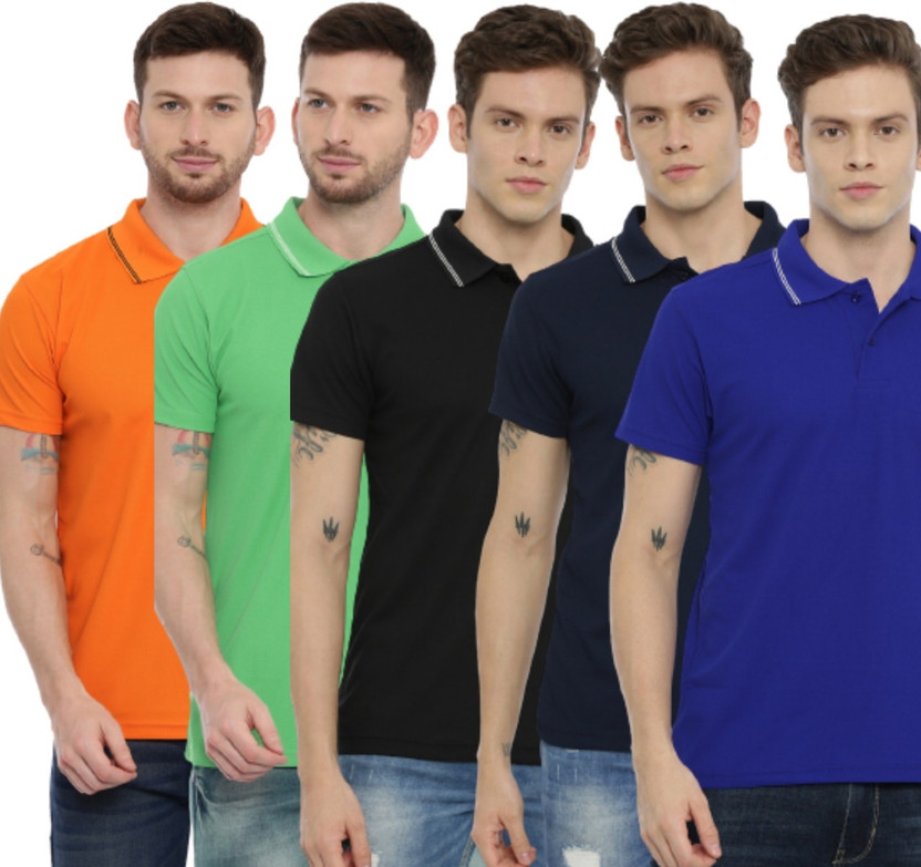 Cottsberry Color Block, Striped Men Polo Neck Multicolor T-shirt