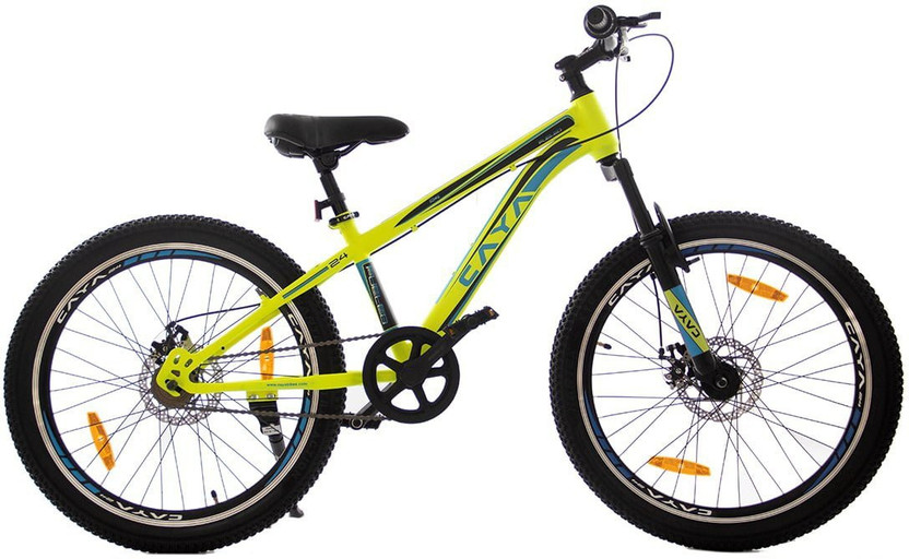 CAYA Fueled 24" Matte Floro Green Dual Disc, Double Wall Alloy Rims, Front Shocker 24 T (inch) BMX Cycle(Single Speed, Green, Rigid)