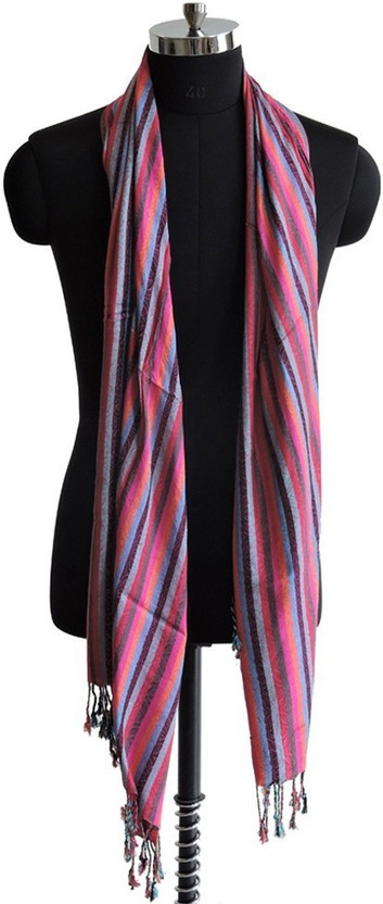 WEAVERS VILLA Striped Cotton Viscose Blend Women Scarf, Stole, Fancy Scarf