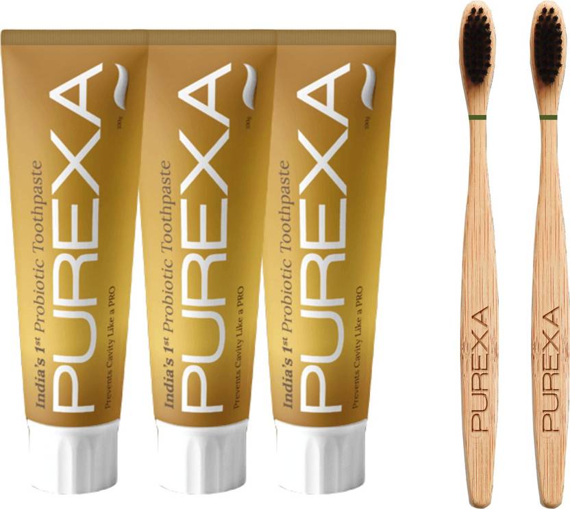 PUREXA Three Probiotic Toothpaste & Two Bamboo Charcoal Soft Toothbrush