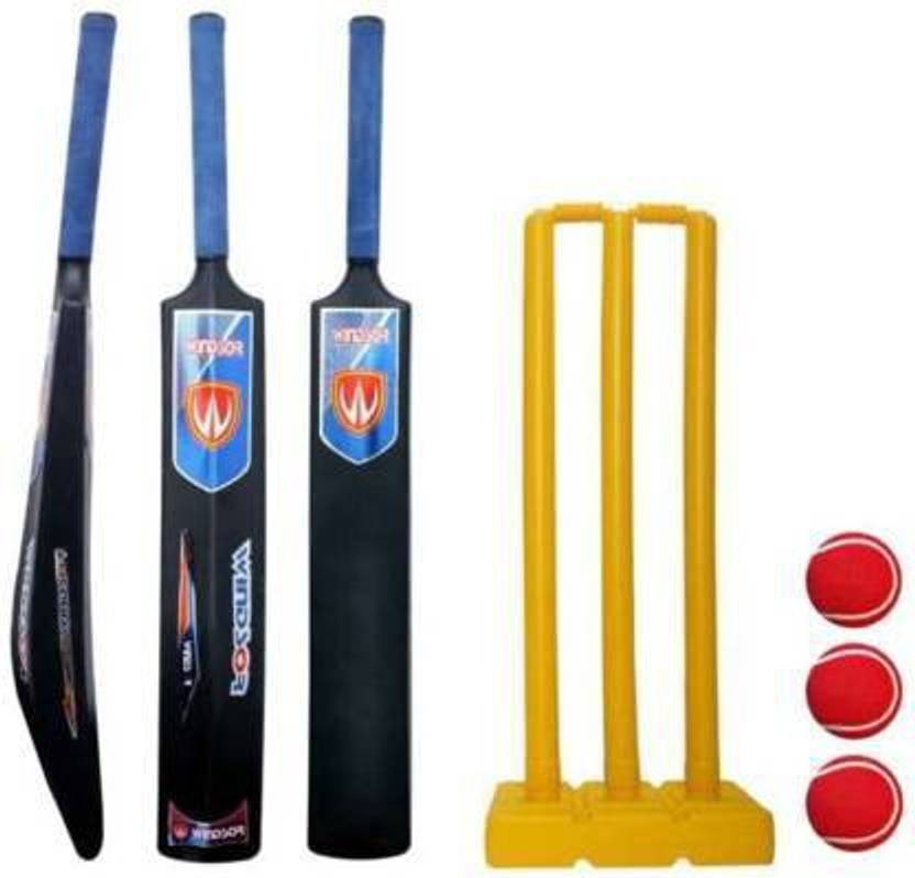 Windsor Era Plastic bat full size with 3 Stumps , 3 Red Tennis Ball