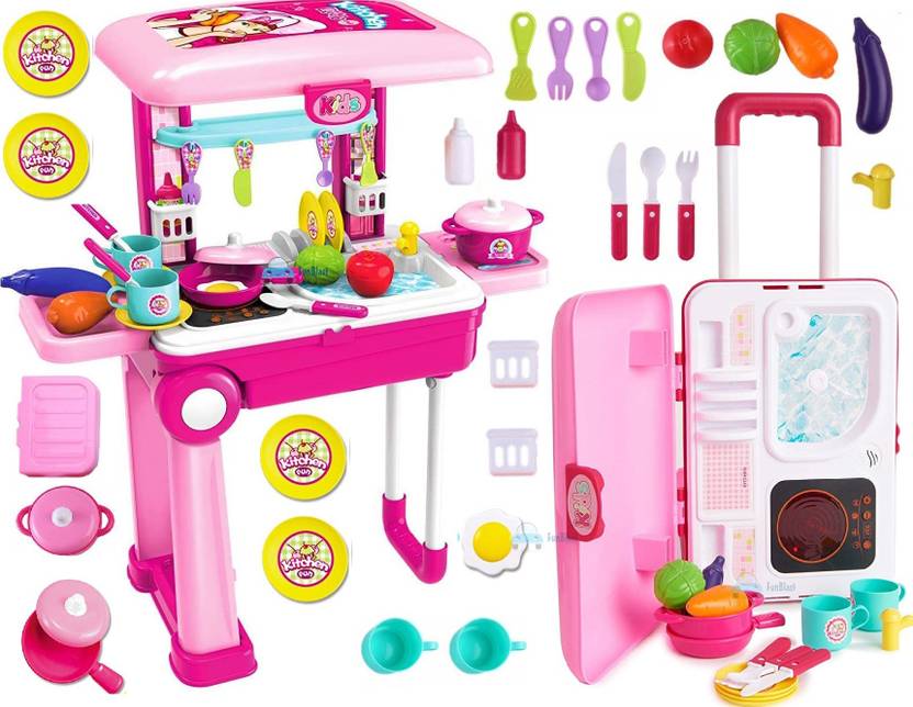 FunBlast 2 in 1 Little Chef Trolley Kitchen Playset for Girls with