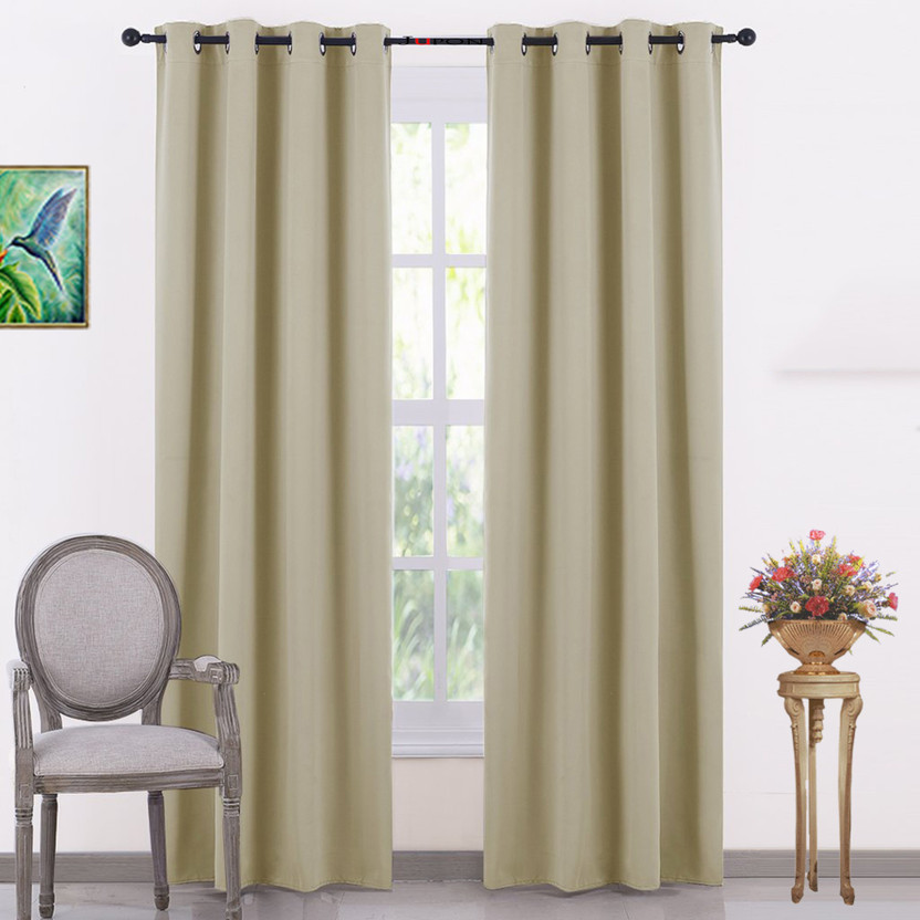 JUPON 274.3 cm (9 ft) Long Door Silk Blackout Curtain (Pack Of 2)(Cream, Solid)