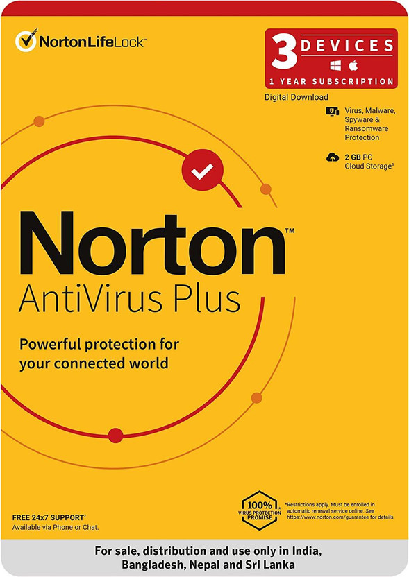 Norton 3 User PC 1 Year Anti-virus Compatible with Windows (Email Delivery - No CD)(Standard Edition)