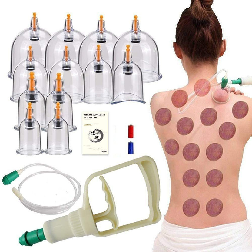 Acupunx Cupping Set with Pump 12 Cups Cupping Therapy Set Vacuum Suction Cups Massager for Cellulite Reduction Back Neck Joint Pain Relief,Chinese Hijama Cupping Set Massager(TRANSPARENT)