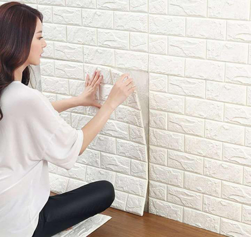 Tomex 70 cm 3D FOAM BRICK WALL STICKER ( PACK OF 2) Self Adhesive Sticker(Pack of 2)