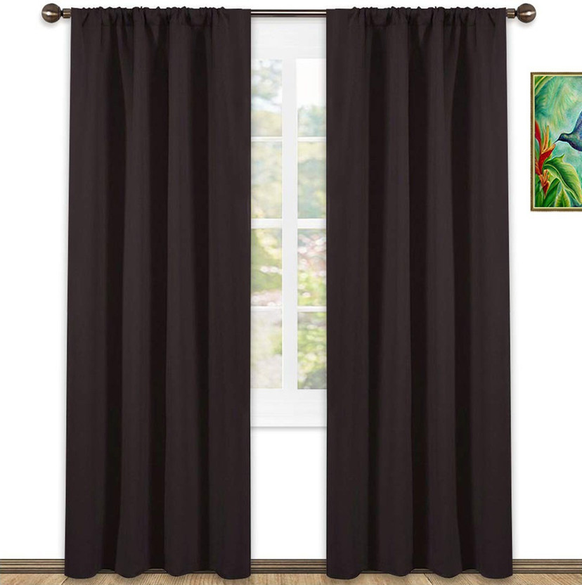 JUPON 213.3 cm (7 ft) Door Silk Blackout Curtain (Pack Of 2)(Brown, Solid)