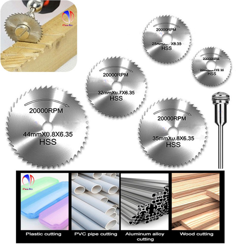 Mass Pro 6Pcs HSS Circular Saw Blade Set For 1/8" Shank Rotary Tool Multipurpose Cutting Wheel Disc Pro Quality Wood Cutter