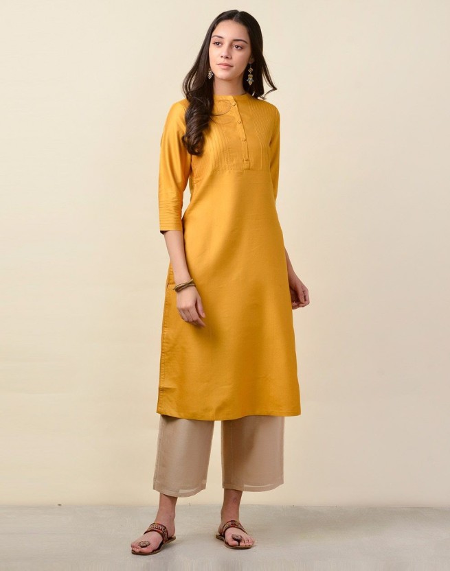Buy MD Brothers Designer Rayon Block Print Kurti - Yellow Colour at  Amazon.in
