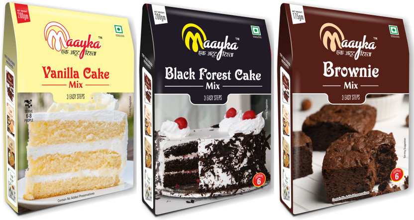 Maayka - Ek Atoot Rishta Maayka|Egg Free|Cake Mix|Vanilla Cake Mix + Black Forest + Brownie Mix 575 g(Pack of 3)