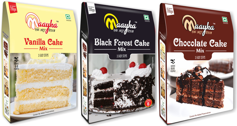 Maayka - Ek Atoot Rishta Egg Free|Cake Mix|Black Forest + Chocolate Cake Mix + Vanilla Cake Mix 600 g(Pack of 3)