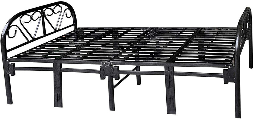 Sahni Portable Furniture metal folding Bed for sleeping Metal Single Bed, 188 cm x 91 cm (6.17 ft x 2.99 ft)(Finish Color - Glossy Black, Delivery Condition - Pre-assembled)