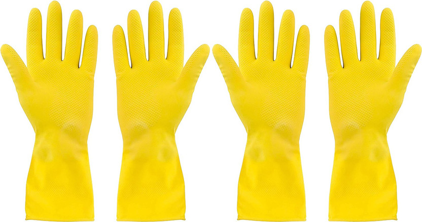 SEE INSIDE Cleaning Gloves Reusable Rubber Hand Gloves | Stretchable Washing Gloves for Kitchen Garden - Pack of 2 Gardening Shoulder Glove
