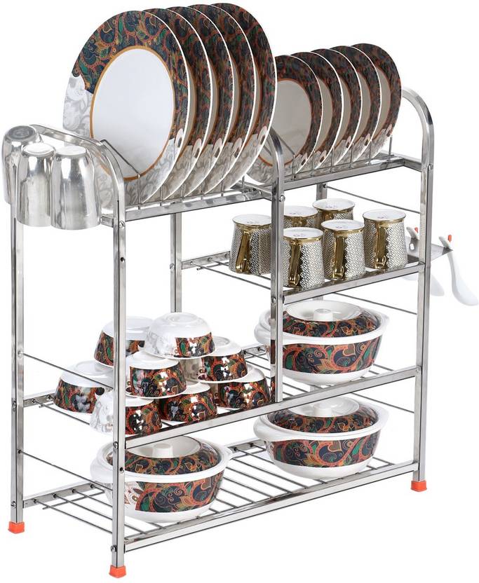 Irontech Stainless Steel 4 Layer Wall Mount Kitchen Dish Rack/Utensils