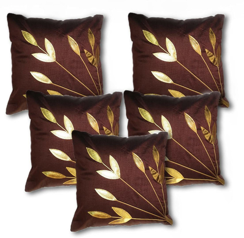 DCUSHION Dupion Silk Cushions Cover(50 cm*50 cm, Pack of 5, Brown)