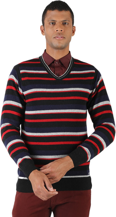 V Neck Casual Men Black Sweater 