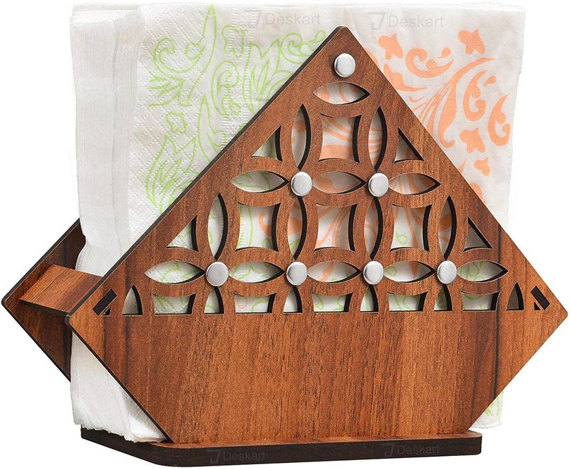 YOGI SELLING 1 Compartments Tissue Paper Holder And Facial Paper Napkin Holder With Pack Of 50 Tissue Papers Wooden Tissue Holder Stand With Full Size Tissue Paper For Home & Kitchen & Car(Brown)