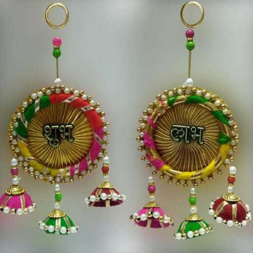 ankara ANKARA Decorative Handmade Kodi Work Wall Hanging Shubh Labh for Diwali Decoration, Home Decor, Bandarwal, Mandir, Door Decor, Gifts Item, Office, Shop Inaugration, Grah Pravesh, All Festivals Decoration Decorative Showpiece Decorative Showpiece  -  7 cm(Metal, Multicolor)