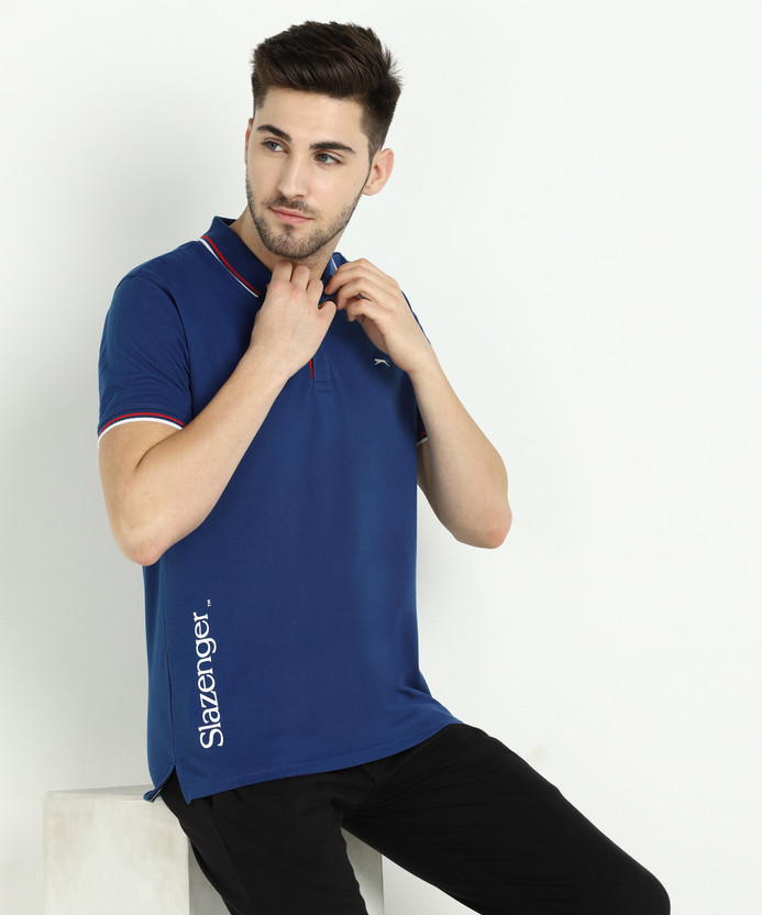 SLAZENGER Printed Men Polo Neck Blue T 