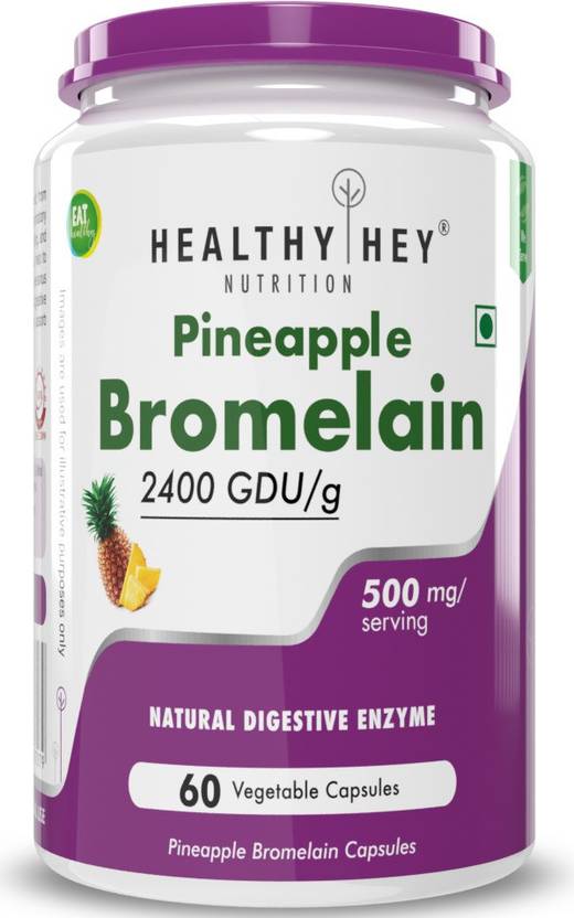 HealthyHey Nutrition Bromelain Digestive Enzyme High Concentrate 2400 GDU/g 500 mg 60 Veg