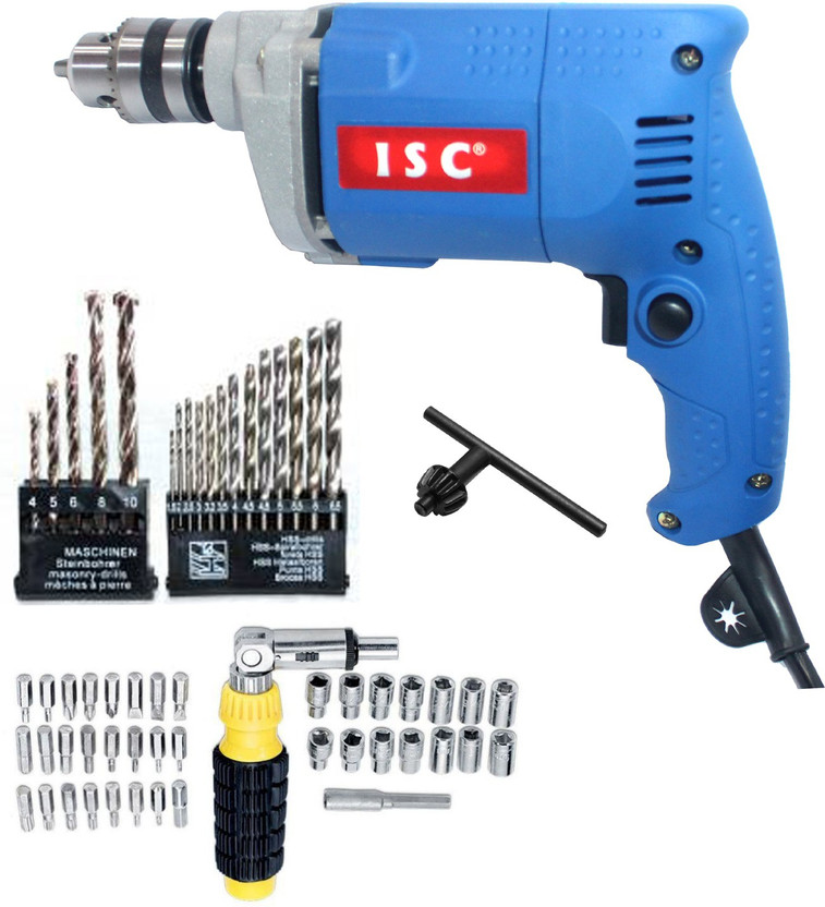 ISC Mass Pro Electric Drilling Machine Multifunctional Household Drill Machine With 13HSS Drill Bit Set 5Pc Masnory Drill Bit 41Pc Screwdriver Power & Hand Tool Kit(4 Tools)