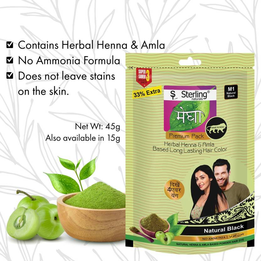 Sterling MEGHA Mehendi Hair Care Powder pack of 12 45gm Natural Black