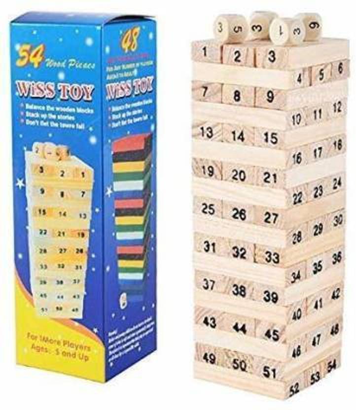 WHITE POPCORN 54 PCS High Quality Small Size Digital Jenga Classic Game Puzzle Board for Family