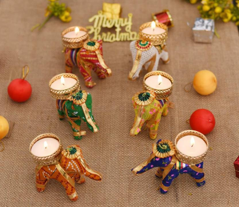 THE THE CLICK INDIA Rajasthani Elephant Tea Light Candle Holder/Tealight Holder/Candle Holder Wooden Decor Item For Home/Office/Garden On Diwali |Christmas |Navratri| Dussehra| New Year| Traditional And Celebration Party (10 Pcs Set Of Elephants With 10 Tealight Candles) Candle(Multicolor, Red, Pack of - Flipkart Deal