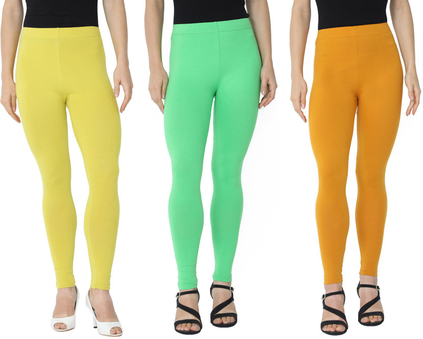 Hrinkar Ankle Length Ethnic Wear Legging(Yellow, Light Green, Yellow, Solid)