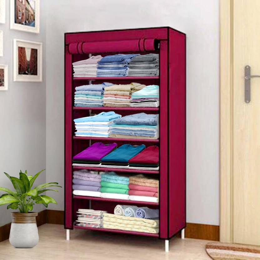 Sasimo 1 Door 6 Shelf Fabric PP PC Collapsible Wardrobe Price in India ...